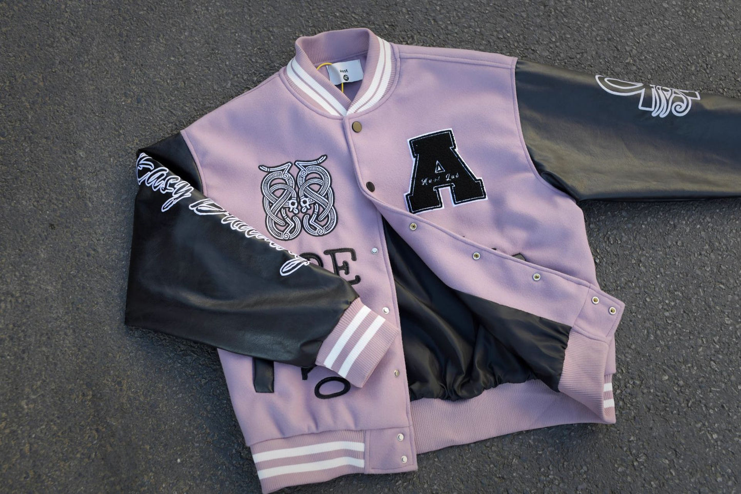 American-style Letter-embroidered Color-block Baseball Jacket For Men
