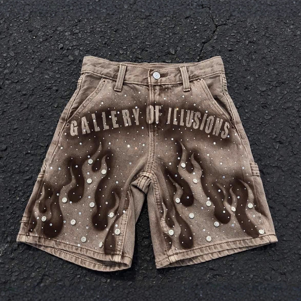Men's Printed Rhinestone-Embellished Loose Cropped Shorts