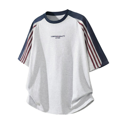 Pure Cotton Crew Neck Retro Raglan Short-sleeve T-shirt