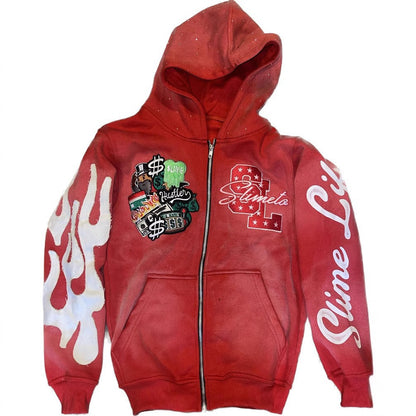 Hooded Cardigan Jacket Embroidered Print Mens Sweatshirt