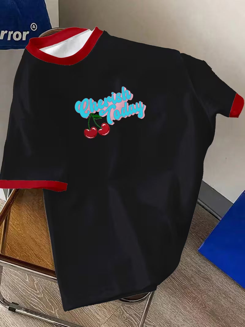 Men's Cherry Letter Print T-Shirt
