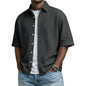 Men's Solid-Colored Waffle-Weave T-Shirt With Lapel Collar