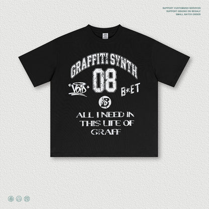 Graffiti Short-sleeve Vintage Distressed Washed Loose-fit T-shirt