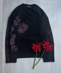 Floral-print Long-sleeve T-shirt Loose-fitting Crew-neck Top