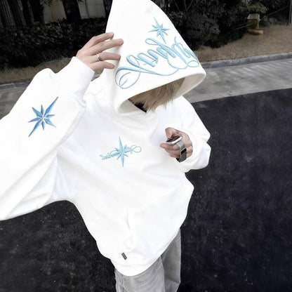 High-Street Embroidered Loose-Fit Hoodie Coat