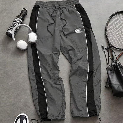 Mens Side-Panel Spliced Drawstring Quick-Dry Casual Pants