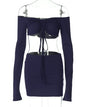 Drawstring Drop Ruched Off Shoulder Two-piece Skirt Set Y2K Long Sleeve Top & Bodycon Skirt Outfits Women's Clothing