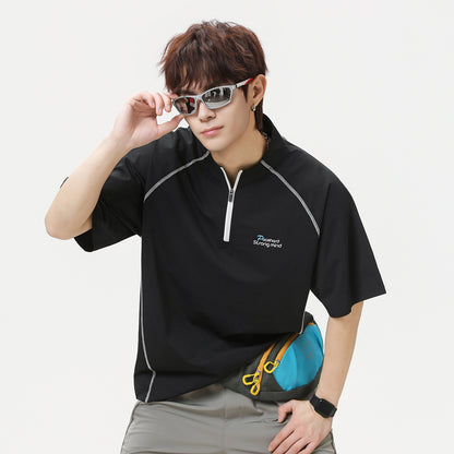 Men's Sporty Loose Half-Zip Short-Sleeve T-Shirt