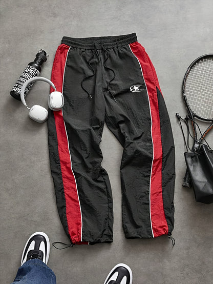 Mens Side-Panel Spliced Drawstring Quick-Dry Casual Pants