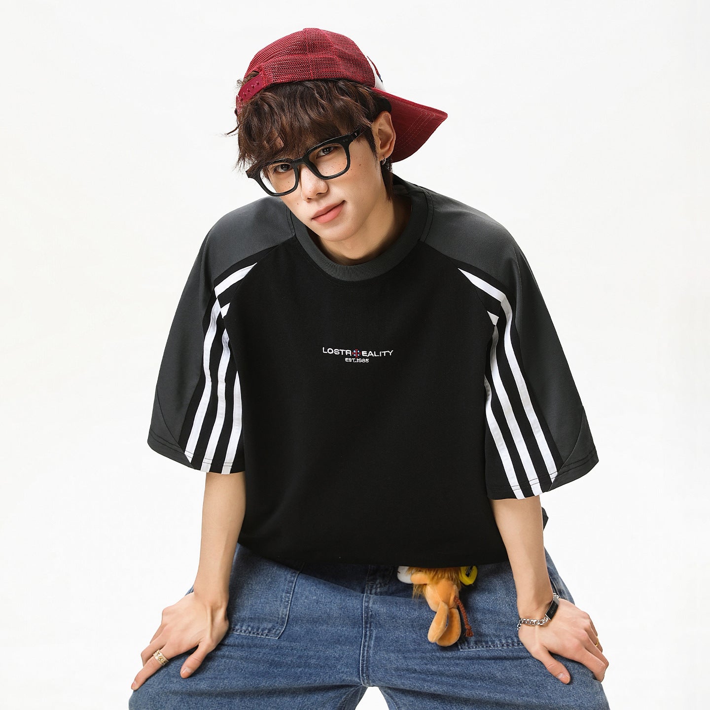 Pure Cotton Crew Neck Retro Raglan Short-sleeve T-shirt
