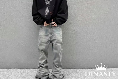 Mens Bell-Bottom Denim Jeans In American High-Street Style