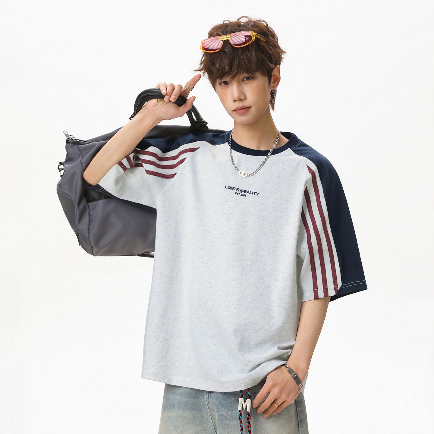 Pure Cotton Crew Neck Retro Raglan Short-sleeve T-shirt