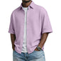 Men's Solid-Colored Waffle-Weave T-Shirt With Lapel Collar