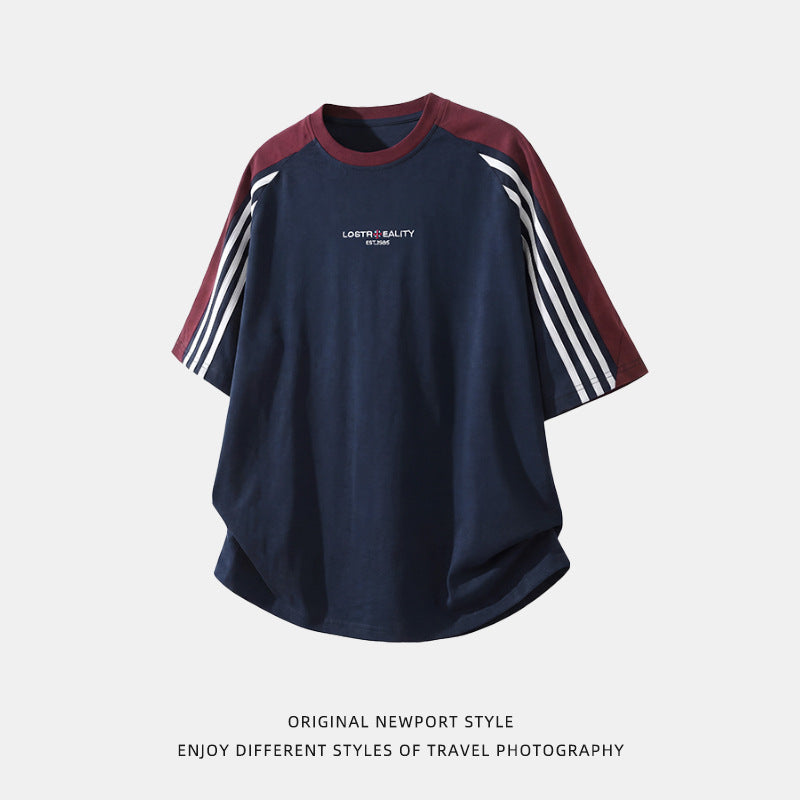 Pure Cotton Crew Neck Retro Raglan Short-sleeve T-shirt