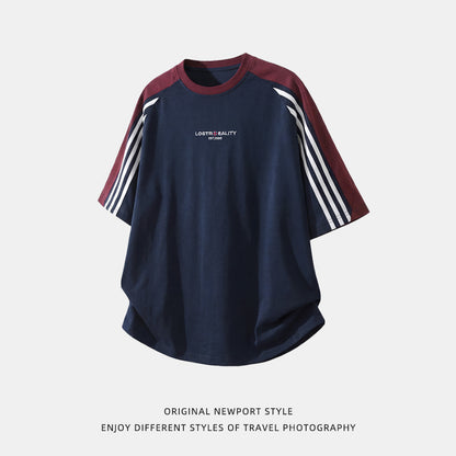 Pure Cotton Crew Neck Retro Raglan Short-sleeve T-shirt