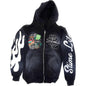 Hooded Cardigan Jacket Embroidered Print Mens Sweatshirt