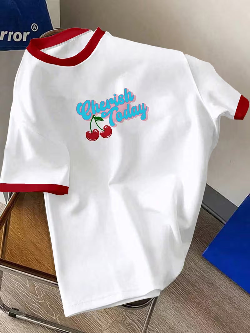 Men's Cherry Letter Print T-Shirt
