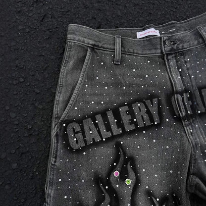 Men's Printed Rhinestone-Embellished Loose Cropped Shorts