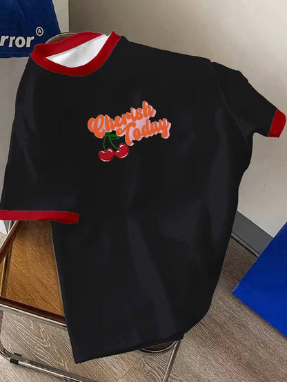 Men's Cherry Letter Print T-Shirt