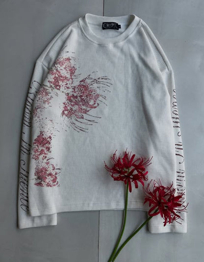 Floral-print Long-sleeve T-shirt Loose-fitting Crew-neck Top