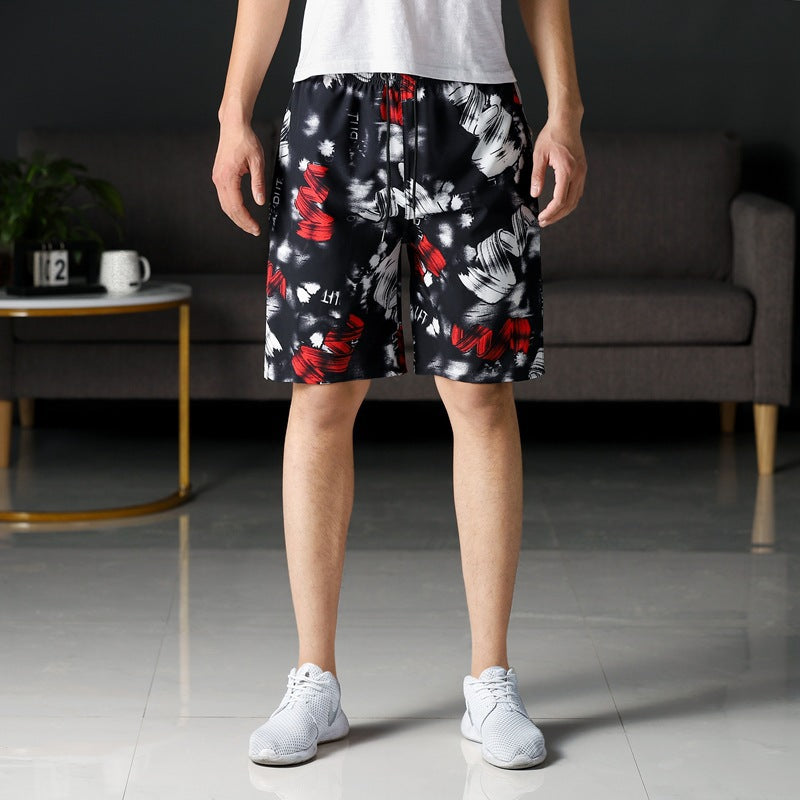 Summer Beach Pants Men's Loose Casual Fifth Pants Ice Silk High Elasticity Quick-drying