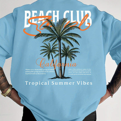 American-style Vintage Coconut Tree Pattern T-shirt