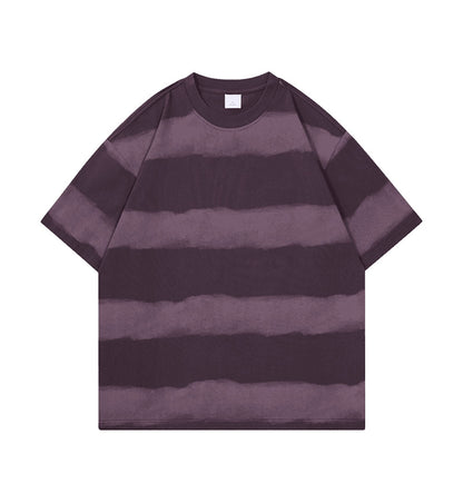 Tie-dye Washed Striped Short-Sleeve Mens Cotton T-Shirt