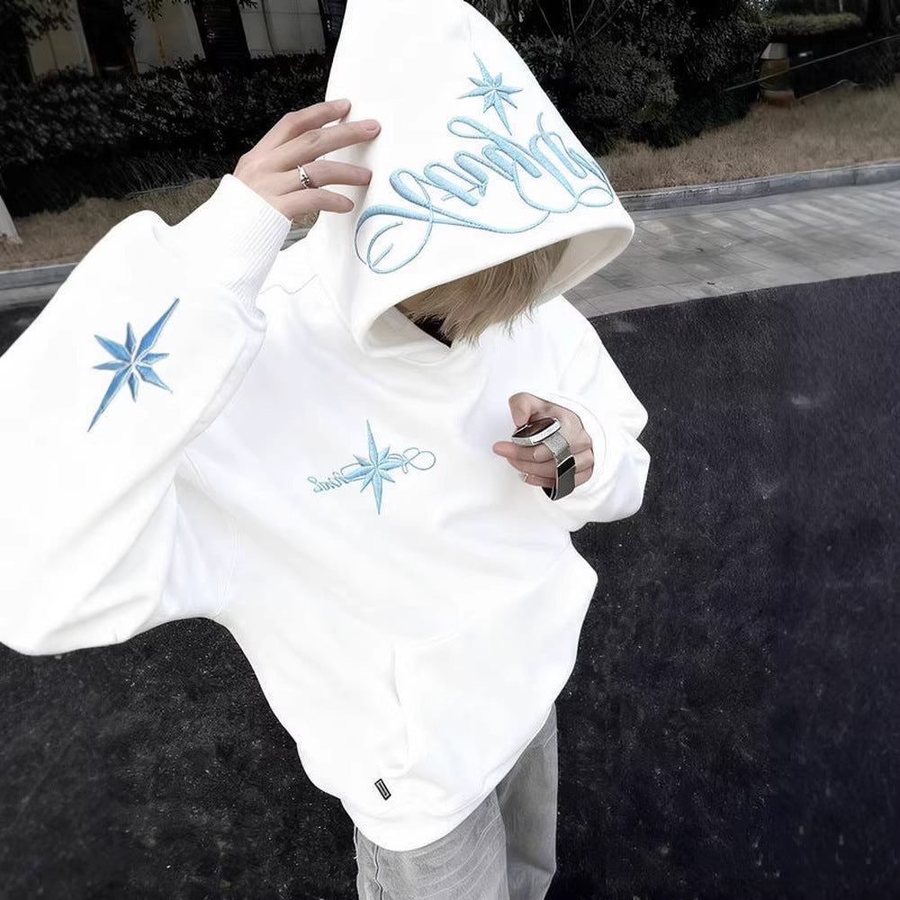 High-Street Embroidered Loose-Fit Hoodie Coat