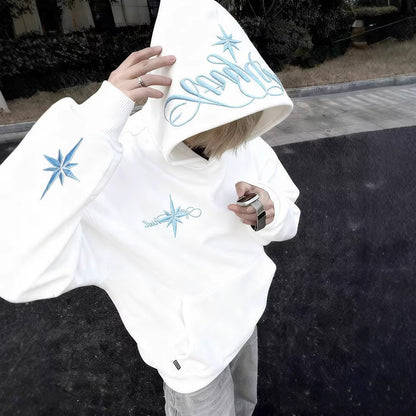 High-Street Embroidered Loose-Fit Hoodie Coat