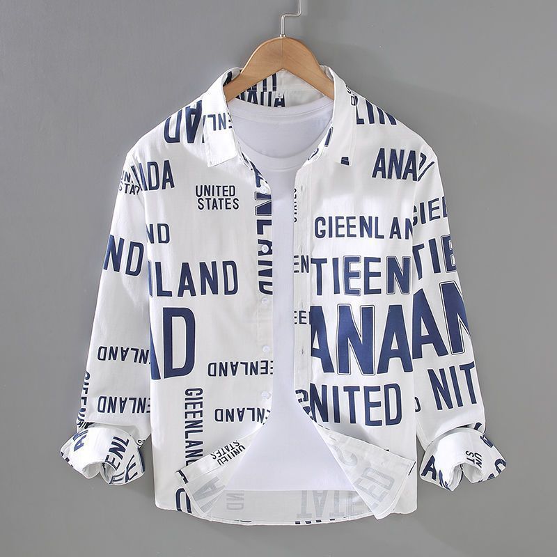Men's Fashion Letter Print Shirt