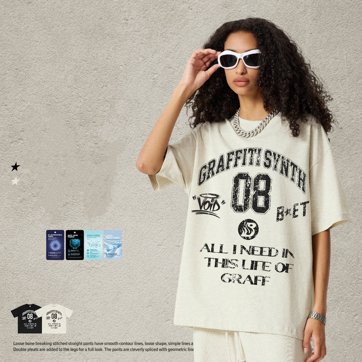 Graffiti Short-sleeve Vintage Distressed Washed Loose-fit T-shirt