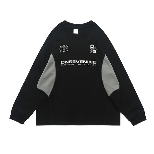 Retro Raglan Stitching Design Long-sleeved T-shirt Men Autumn Winter Coat