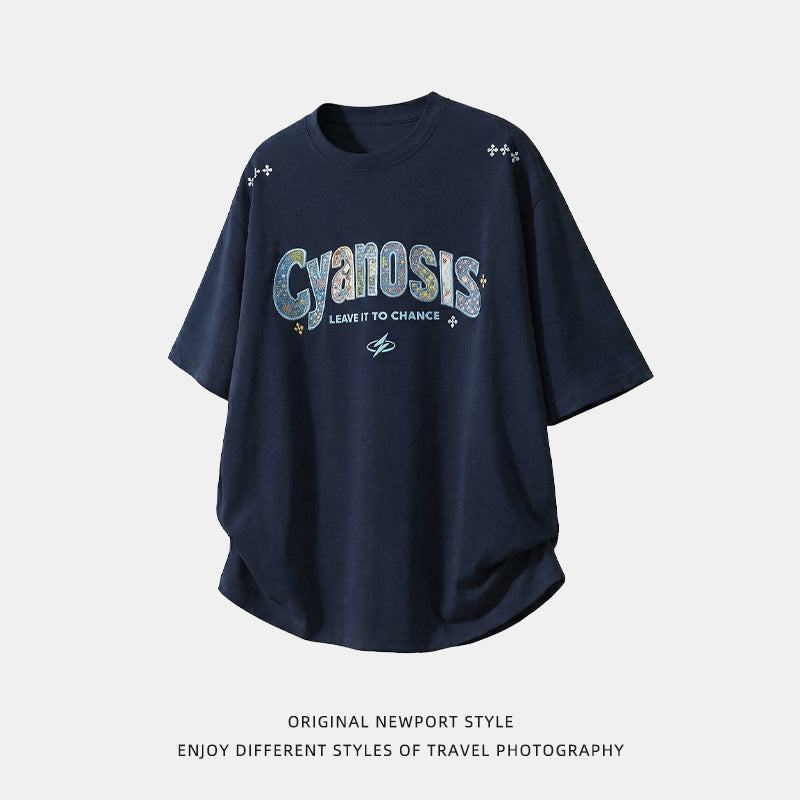 Embroidered Patch Cotton Short-Sleeve T-Shirt For Men