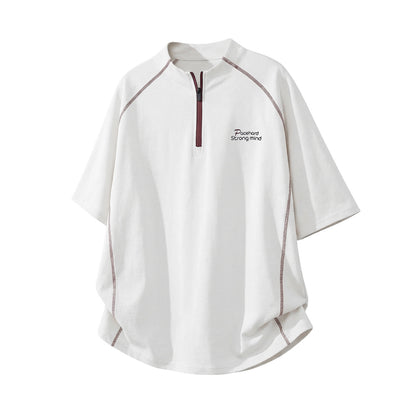 Men's Sporty Loose Half-Zip Short-Sleeve T-Shirt