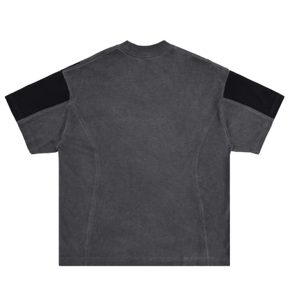 American Patchwork Retro Distressed Men's T-shirt Washed Structure Contrast Color