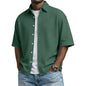 Men's Solid-Colored Waffle-Weave T-Shirt With Lapel Collar