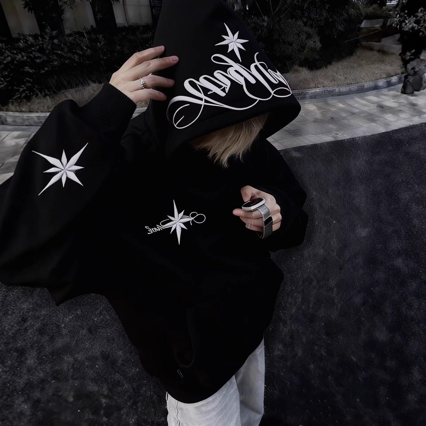 High-Street Embroidered Loose-Fit Hoodie Coat