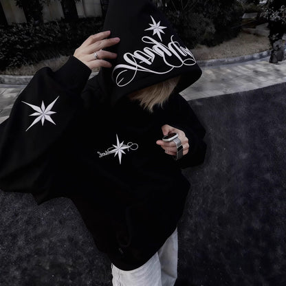 High-Street Embroidered Loose-Fit Hoodie Coat