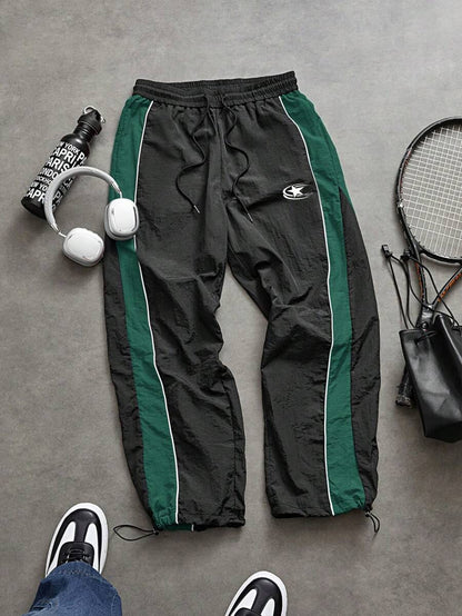 Mens Side-Panel Spliced Drawstring Quick-Dry Casual Pants