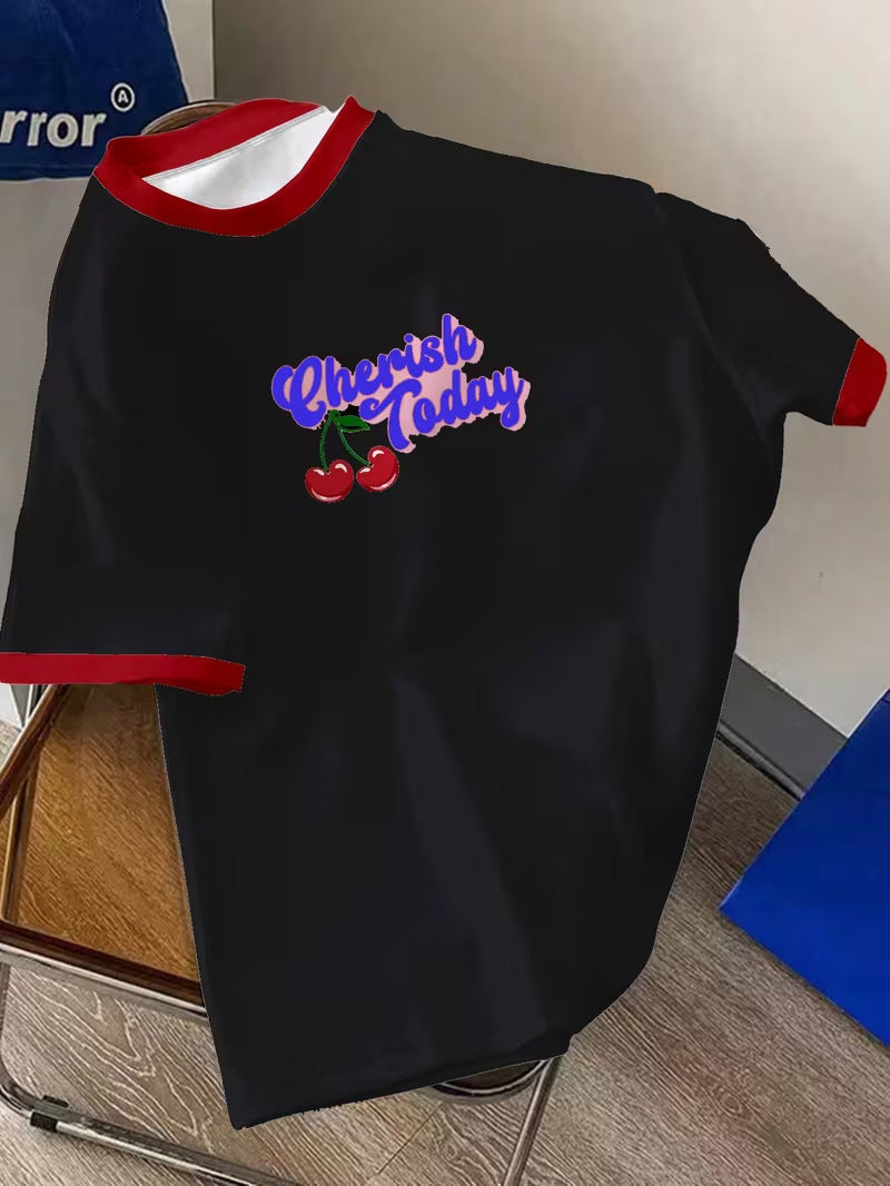 Men's Cherry Letter Print T-Shirt