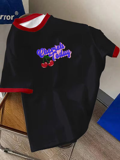 Men's Cherry Letter Print T-Shirt