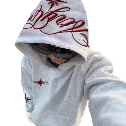 High-Street Embroidered Loose-Fit Hoodie Coat