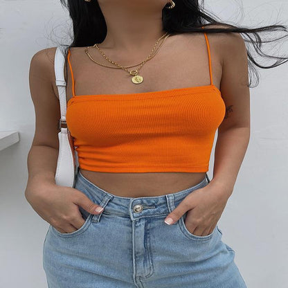 Solid Color String Inspirational Backless Sling European And American Outer Wear Sexy Midriff-baring Vest