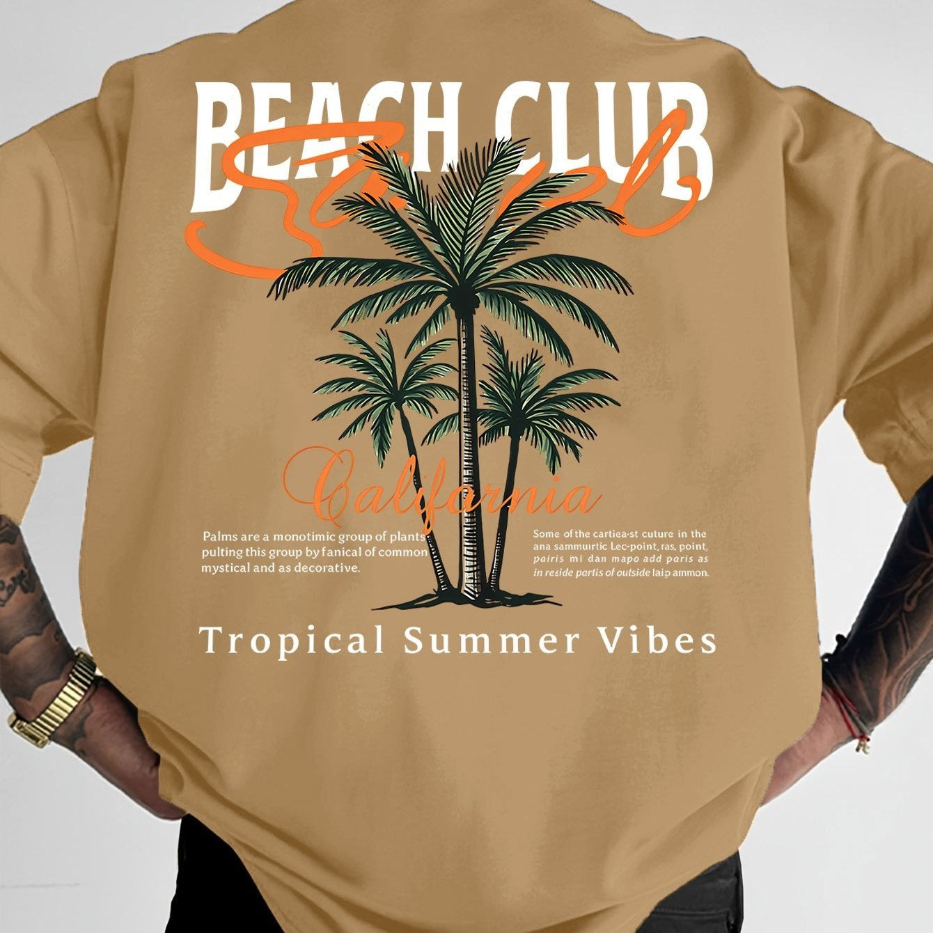 American-style Vintage Coconut Tree Pattern T-shirt