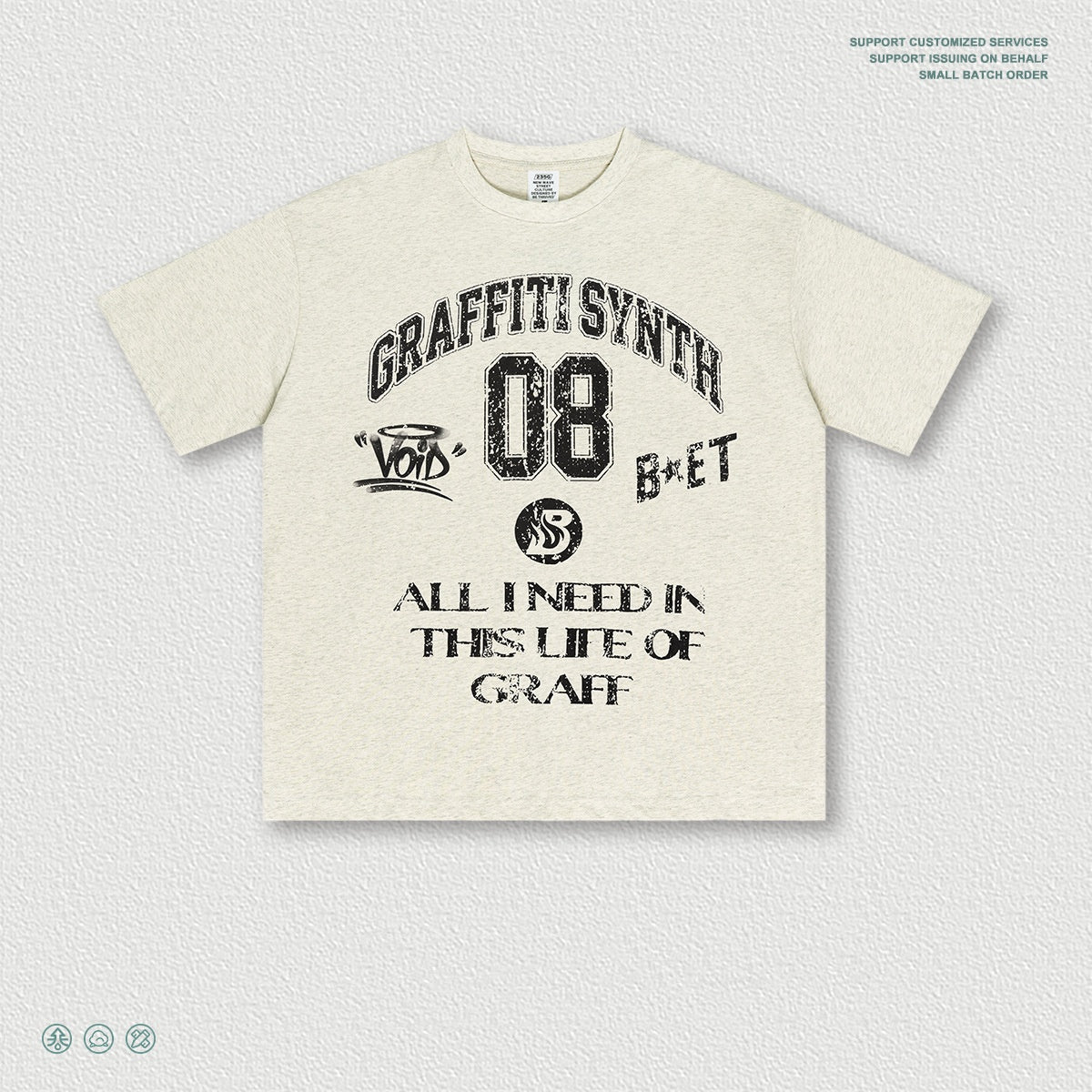 Graffiti Short-sleeve Vintage Distressed Washed Loose-fit T-shirt