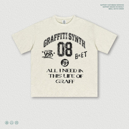 Graffiti Short-sleeve Vintage Distressed Washed Loose-fit T-shirt