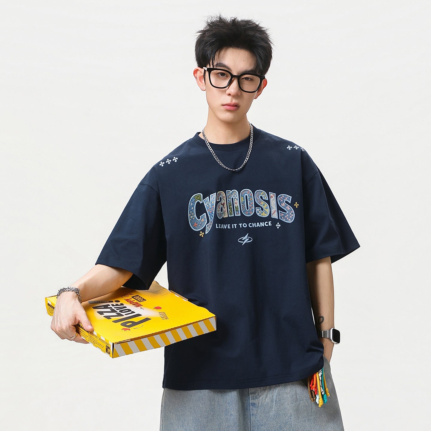 Embroidered Patch Cotton Short-Sleeve T-Shirt For Men