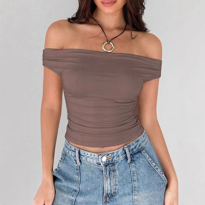 Off-shoulder Spicy Girl Base T-shirt For Women