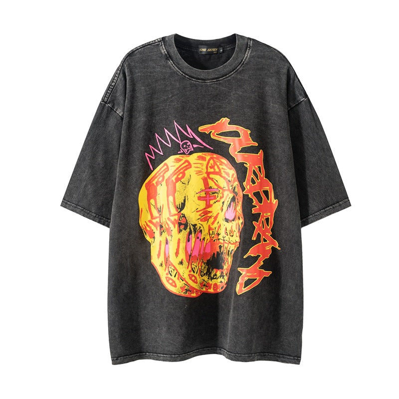 Printed Skull Loose Cotton Short Sleeve
