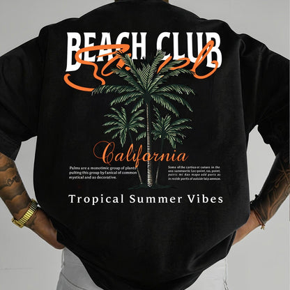 American-style Vintage Coconut Tree Pattern T-shirt